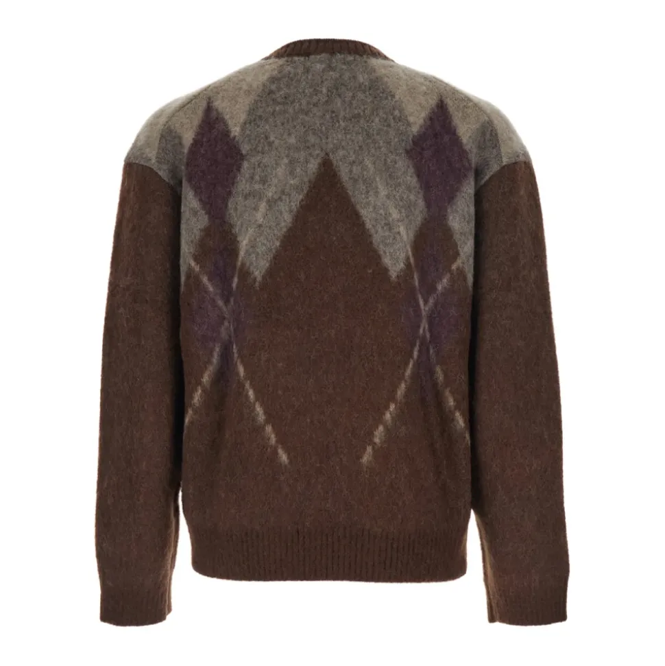 Hairy Gemêleerd Argyle Trui met Ronde Hals
