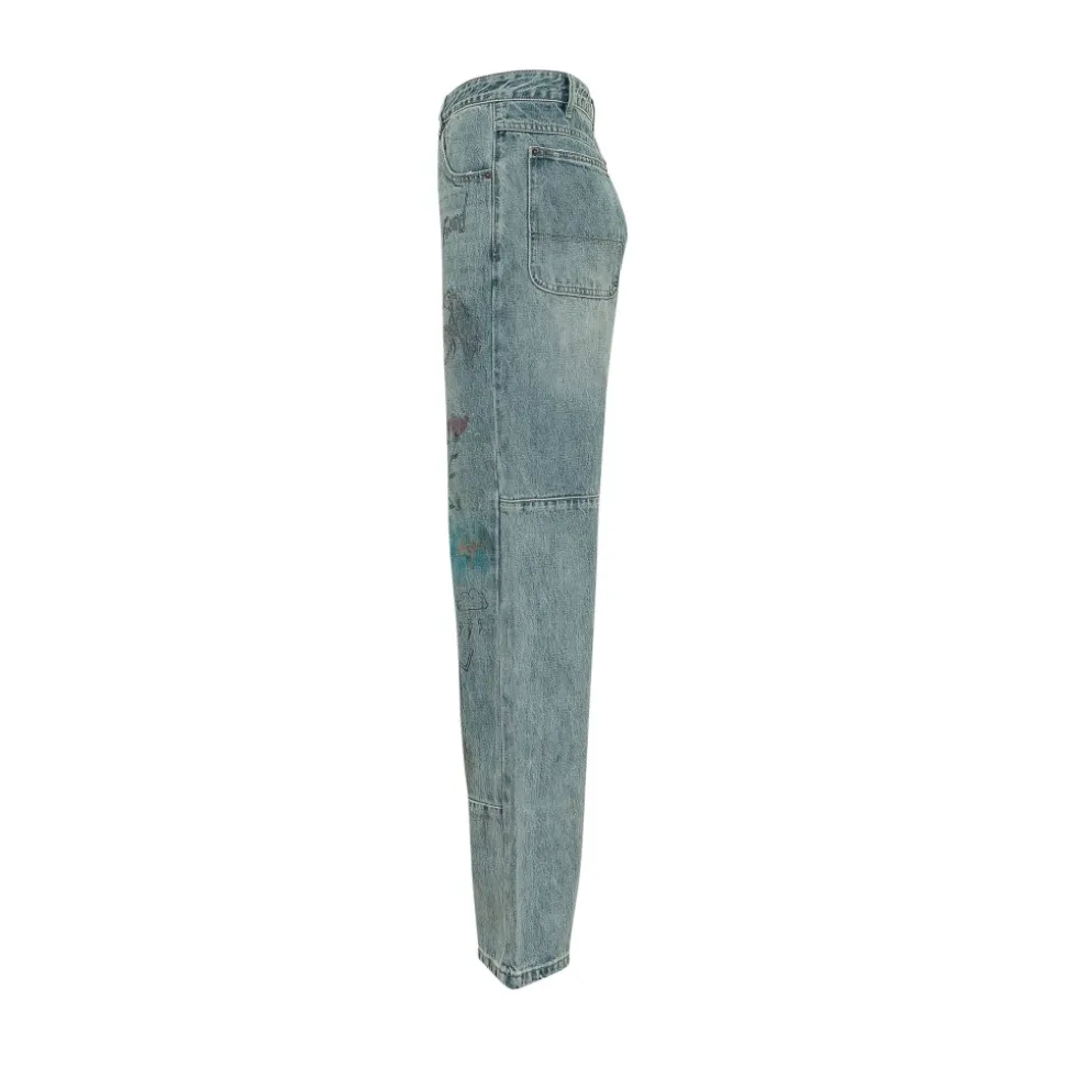 Jeans met printdetail en riemlussen