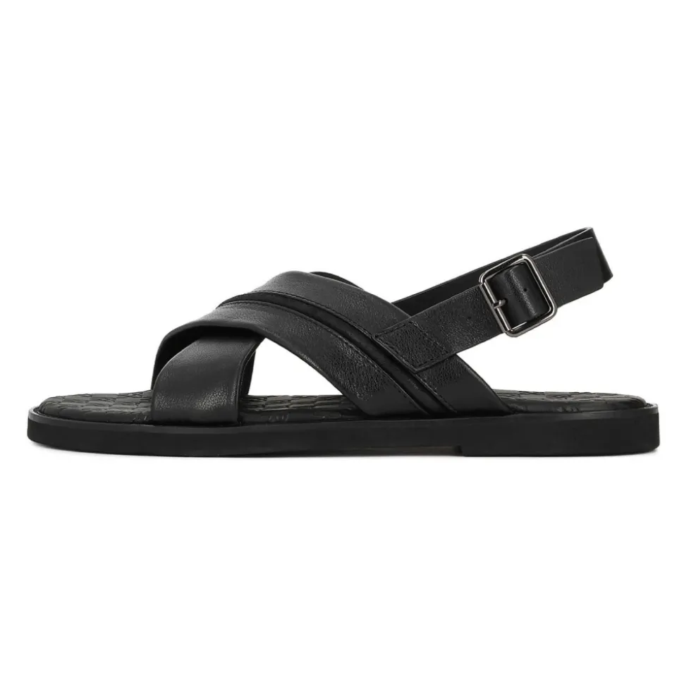 Kazar zwarte leren herensandalen met gekruiste banden