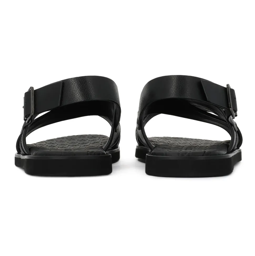 Kazar zwarte leren herensandalen met gekruiste banden
