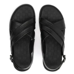 Kazar zwarte leren herensandalen met gekruiste banden