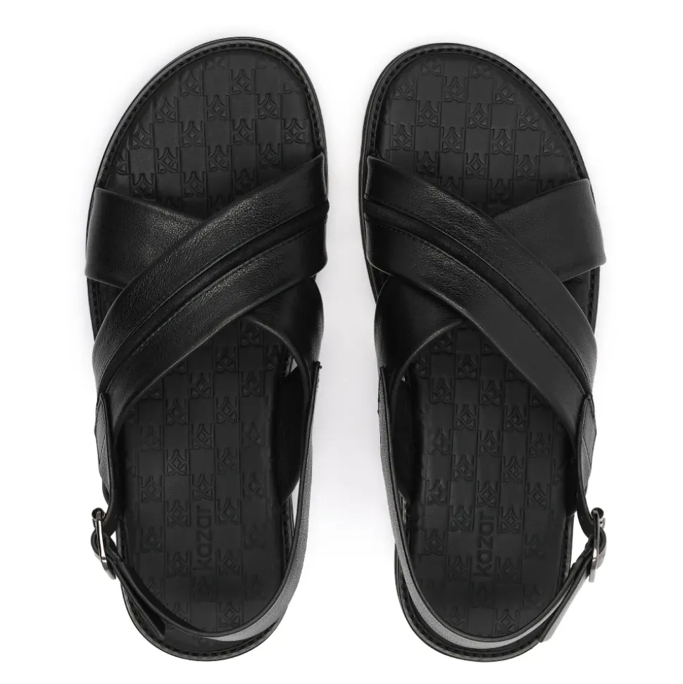 Kazar zwarte leren herensandalen met gekruiste banden
