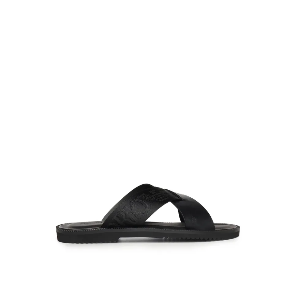 Leren Cross-Over Sandalen met Logoband
