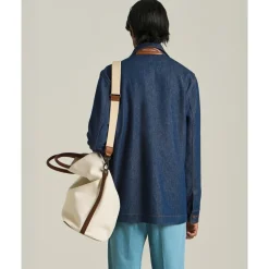 Leren en Katoenen Tote Tas