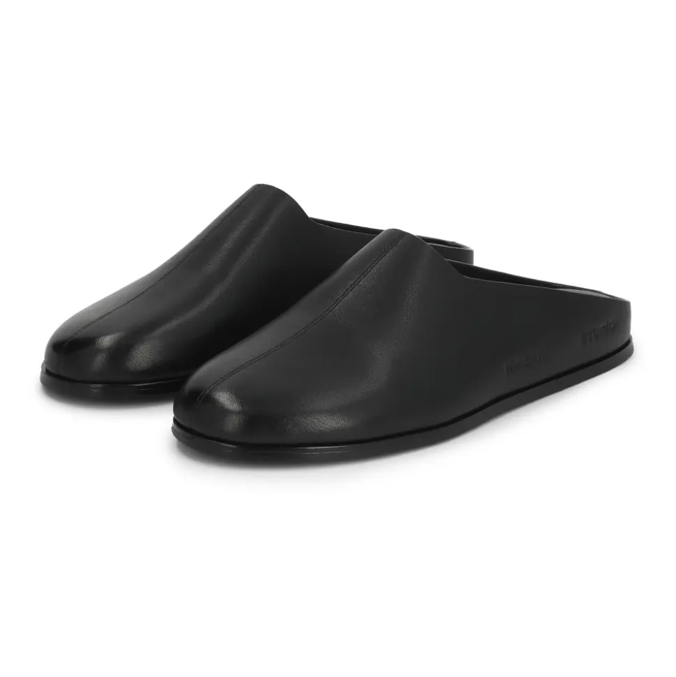 Leren instapslippers met verhoogde zool