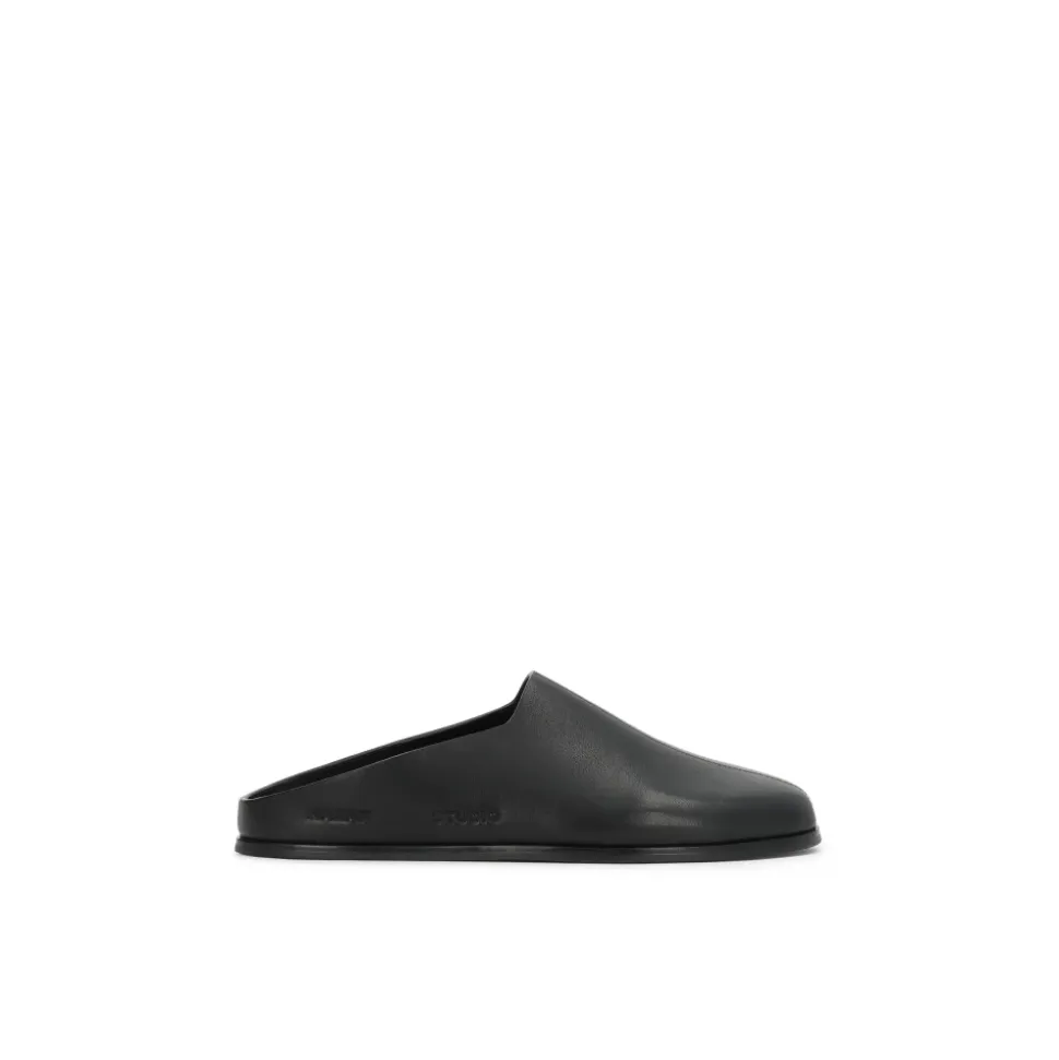 Leren instapslippers met verhoogde zool