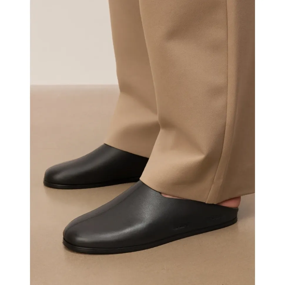 Leren instapslippers met verhoogde zool