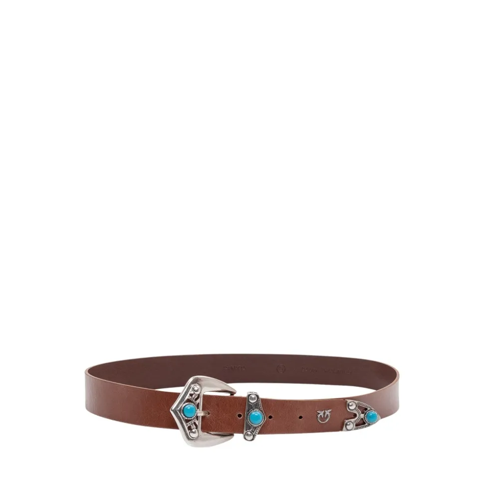 Leren Riem met Turkooizen Stenen, 3 cm