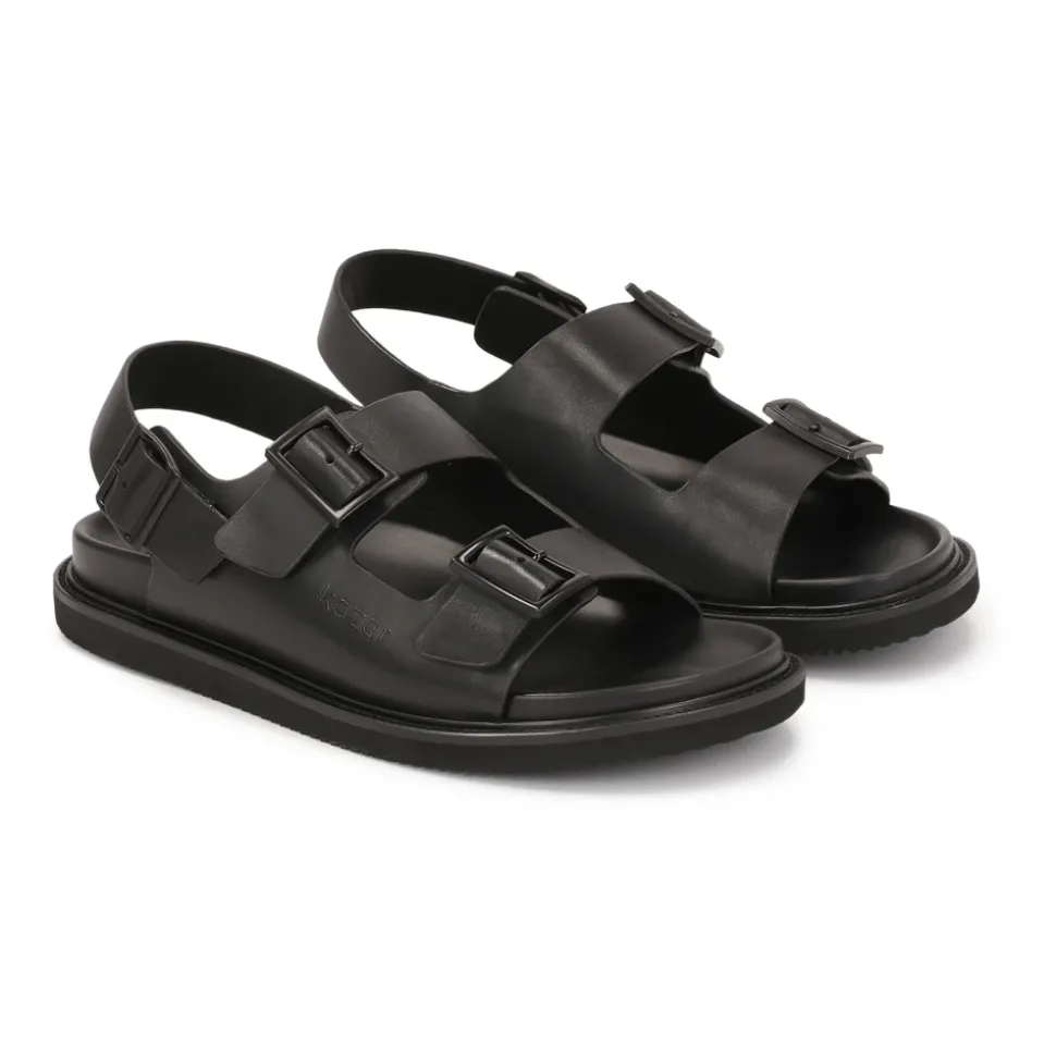 Leren sandalen met metalen gesp