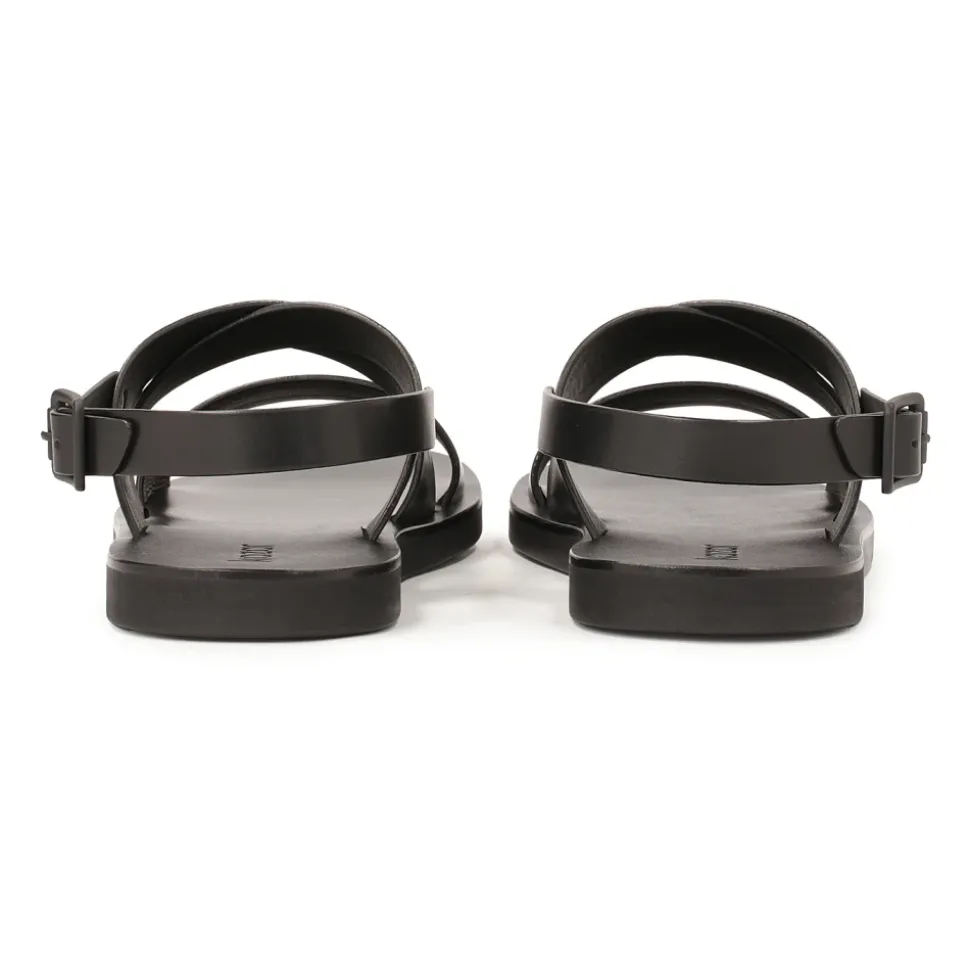 Leren zwarte gespsandalen