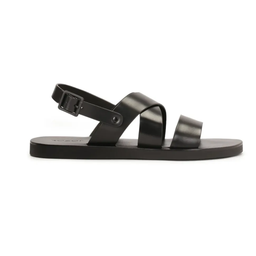 Leren zwarte gespsandalen