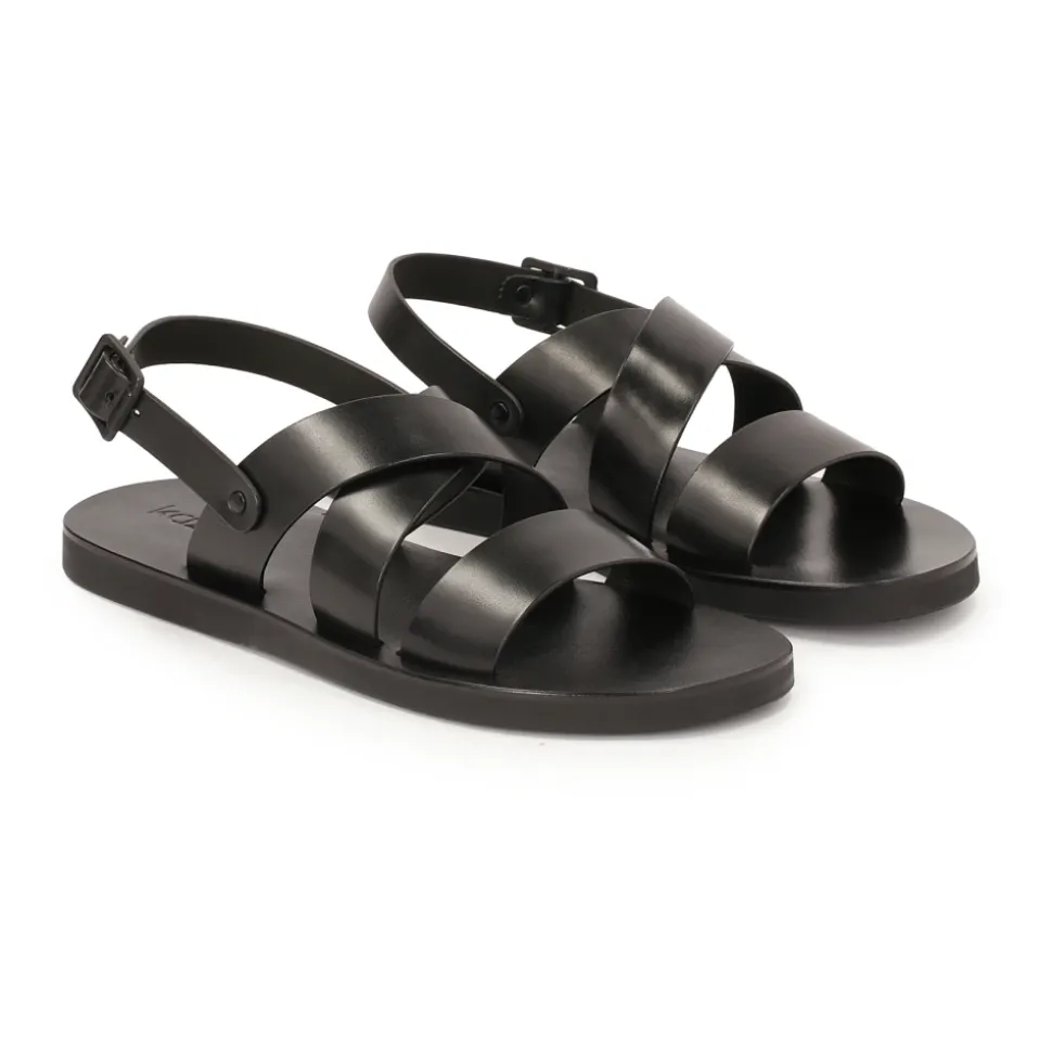 Leren zwarte gespsandalen