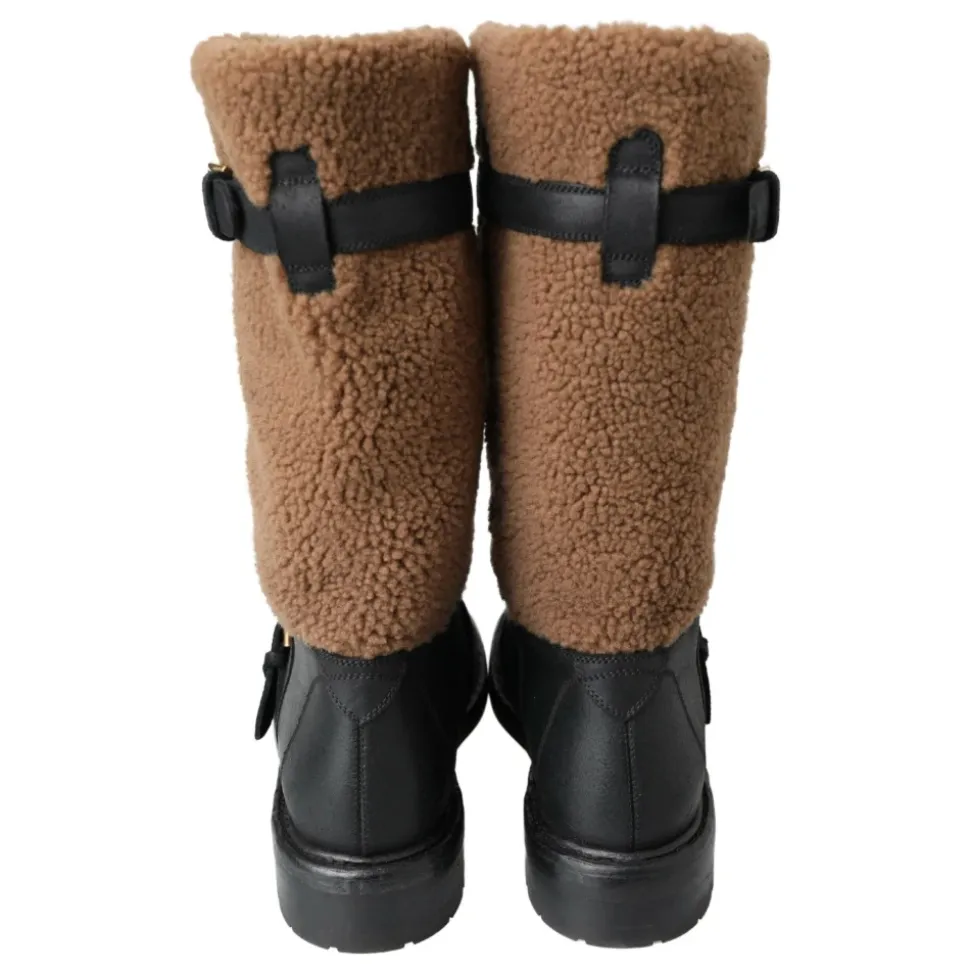 Luxe Shearling Leren Lange Laarzen