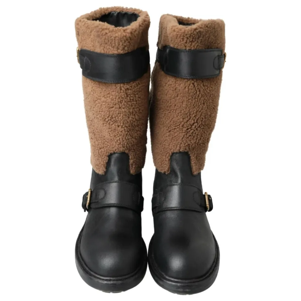 Luxe Shearling Leren Lange Laarzen