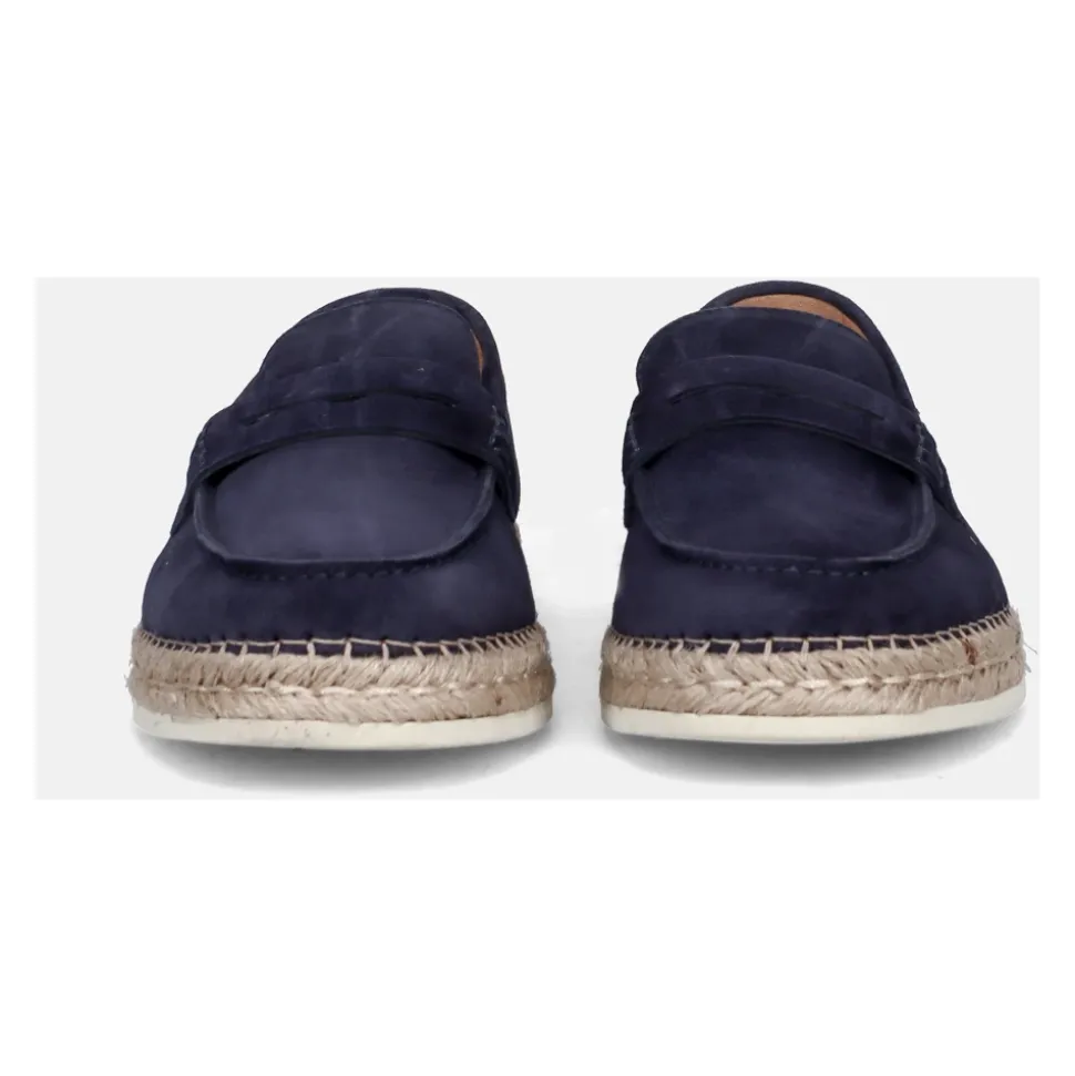 Mocassin in blauw suède met touwrand