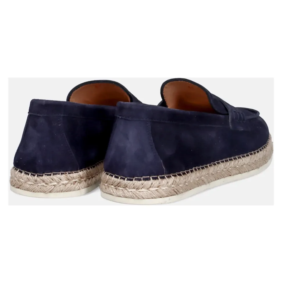 Mocassin in blauw suède met touwrand