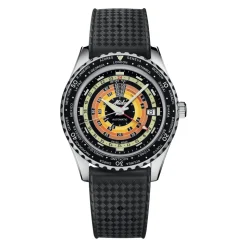 Ocean Star Decompression Worldtimer - Automatisch - Zwarte Wijzerplaat - Stalen Kast - 40.50 mm - 20 bar - Saffierglas - Rubberen Band - Zwart - Stalen Sluiting