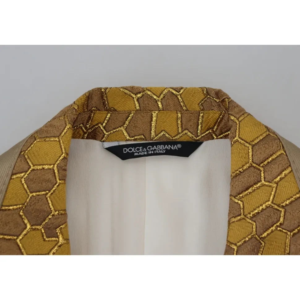 Off White Gouden Gestreepte Tuxedo Slim Fit Pak