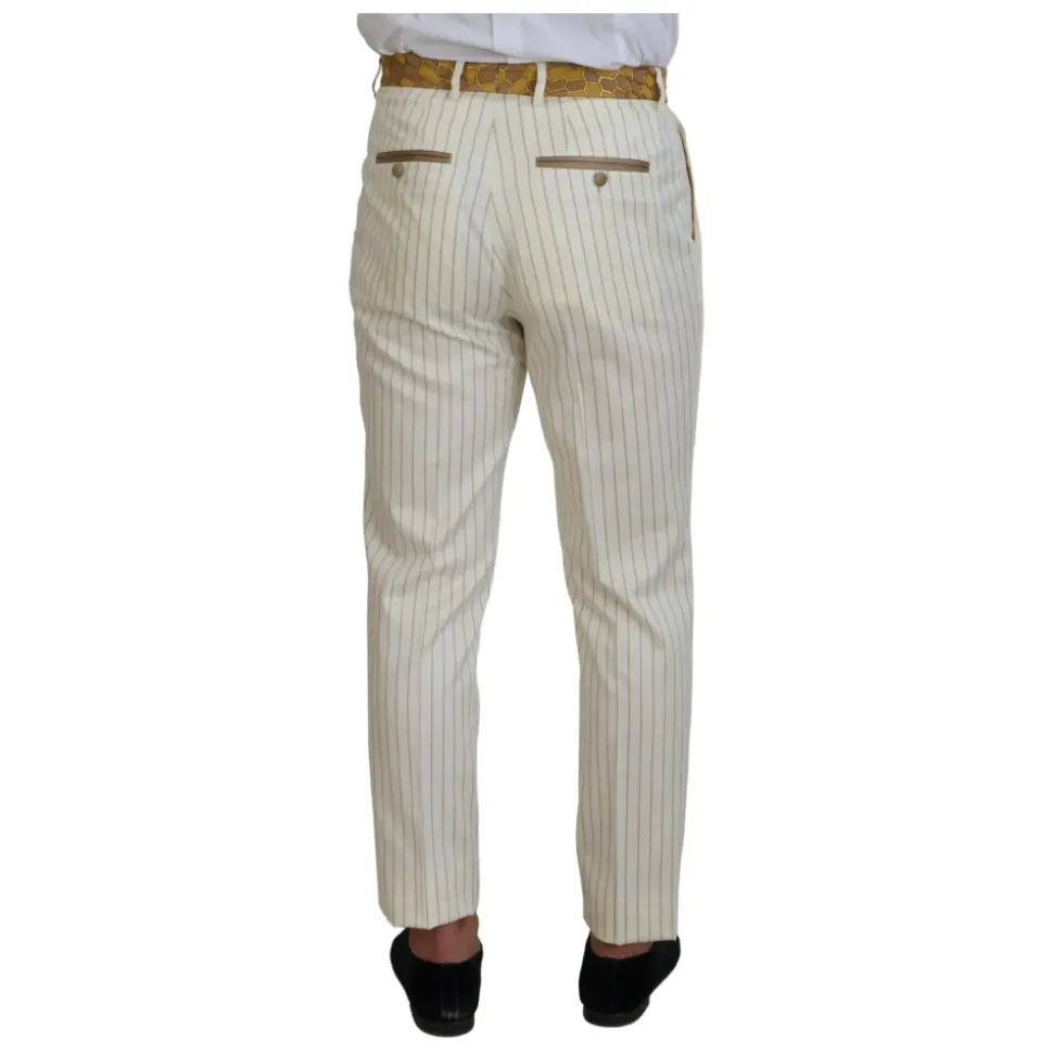 Off White Gouden Gestreepte Tuxedo Slim Fit Pak