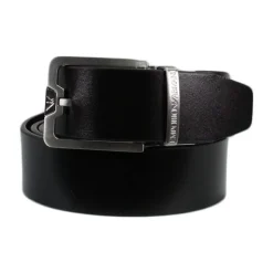 Omkeerbare leren riem met draaibaar logo