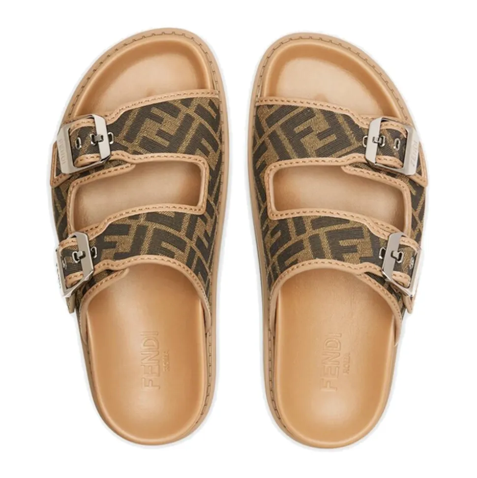 Platte sandalen met FF jacquardpatroon