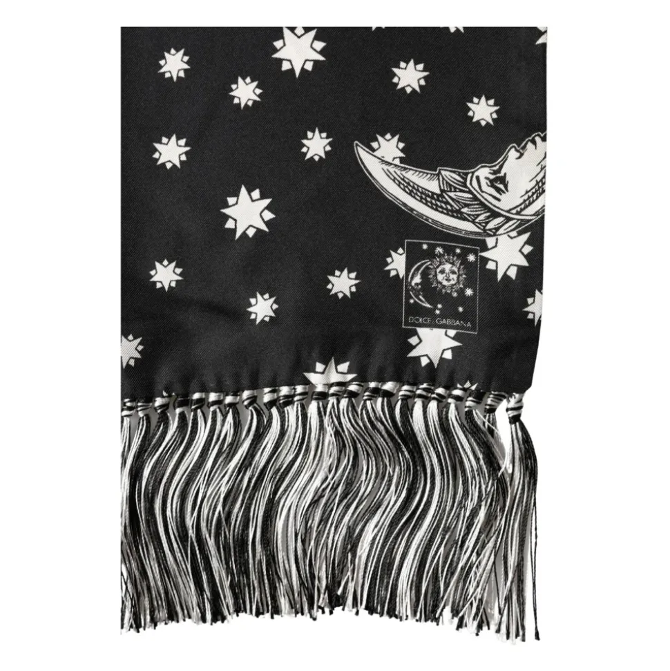 Silk Sun Moon Star Fringe Foulard Scarf