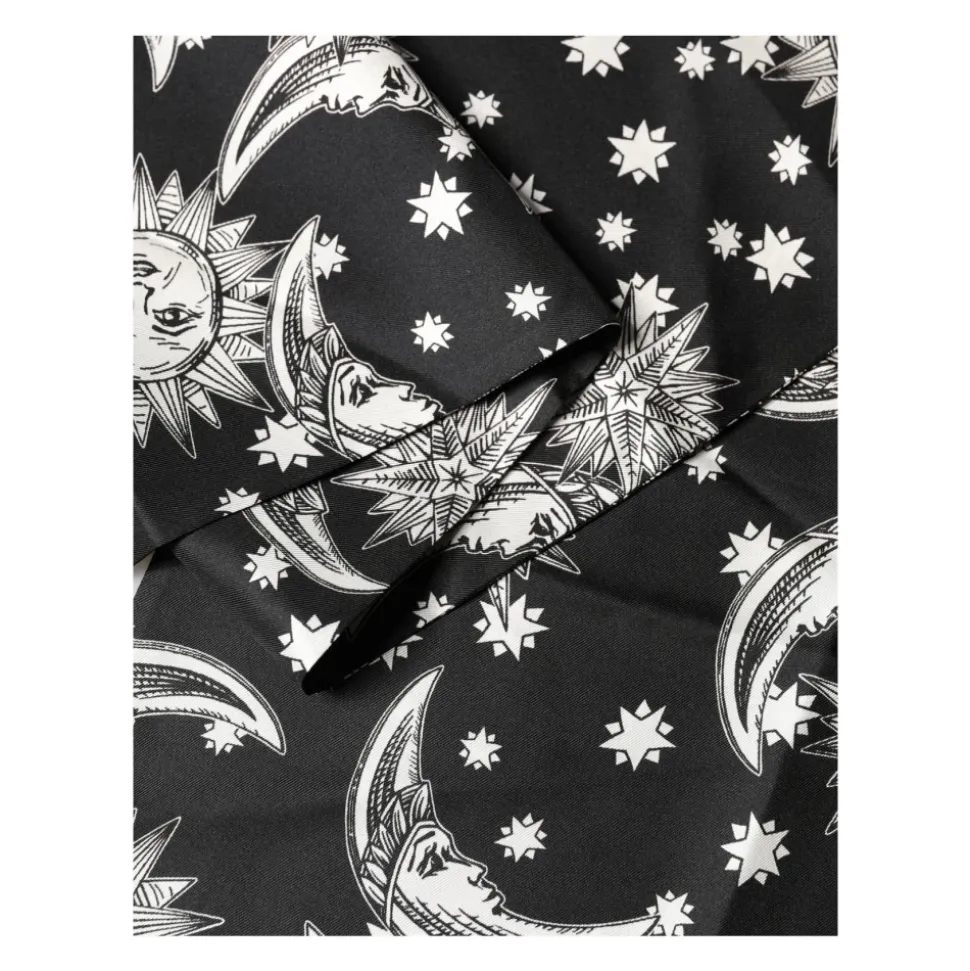 Silk Sun Moon Star Fringe Foulard Scarf