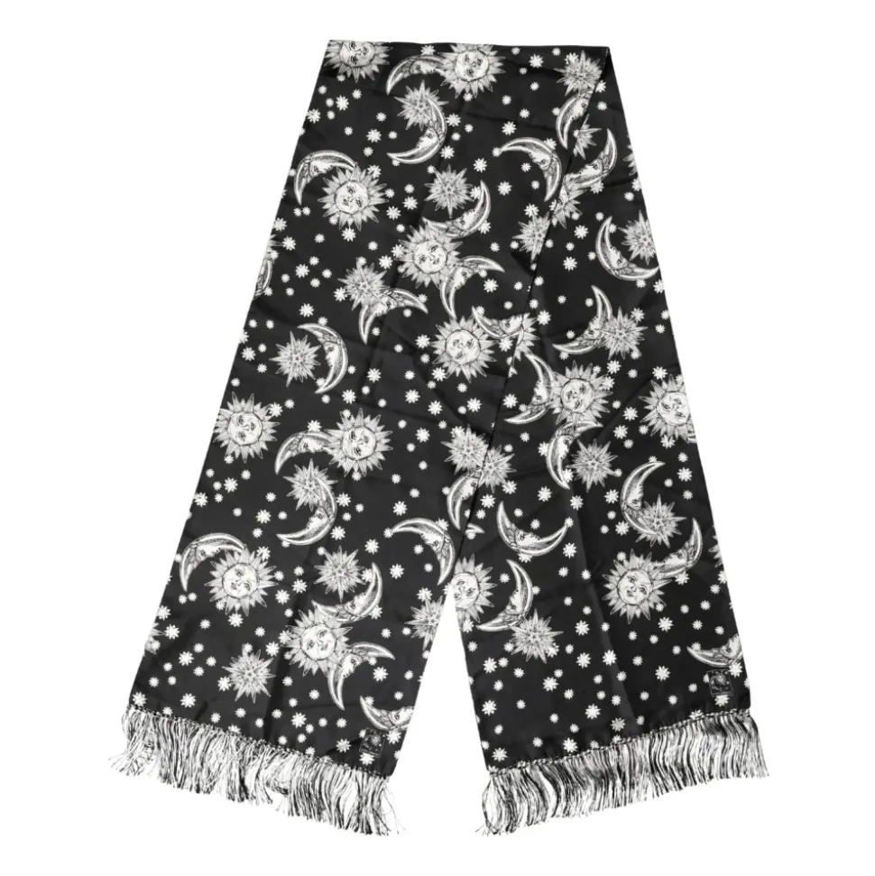 Silk Sun Moon Star Fringe Foulard Scarf