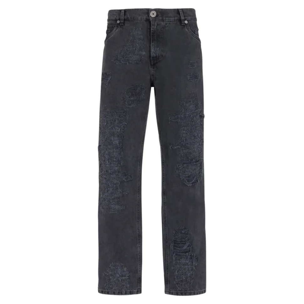 Straight Distressed Repaired Jeans