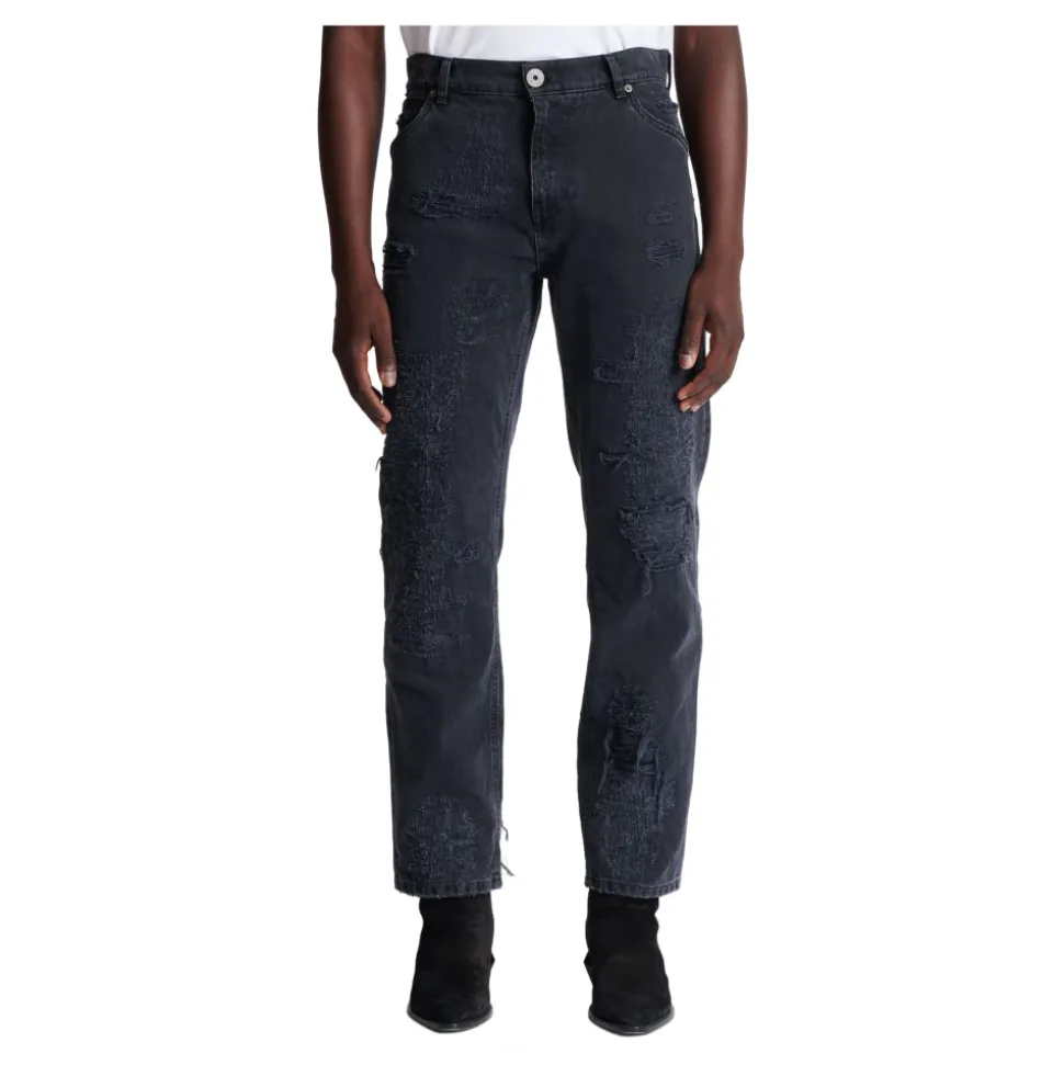 Straight Distressed Repaired Jeans