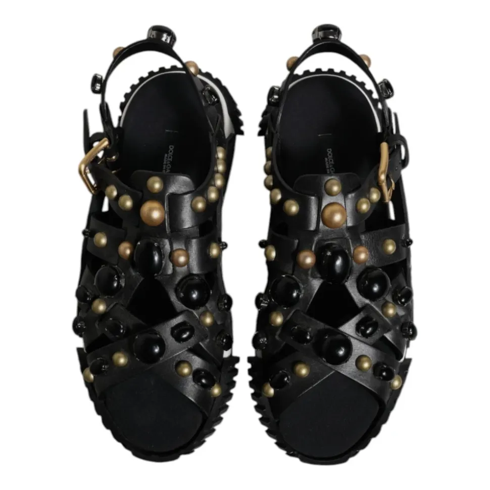 Studded Leren Slide Sandalen met Logo