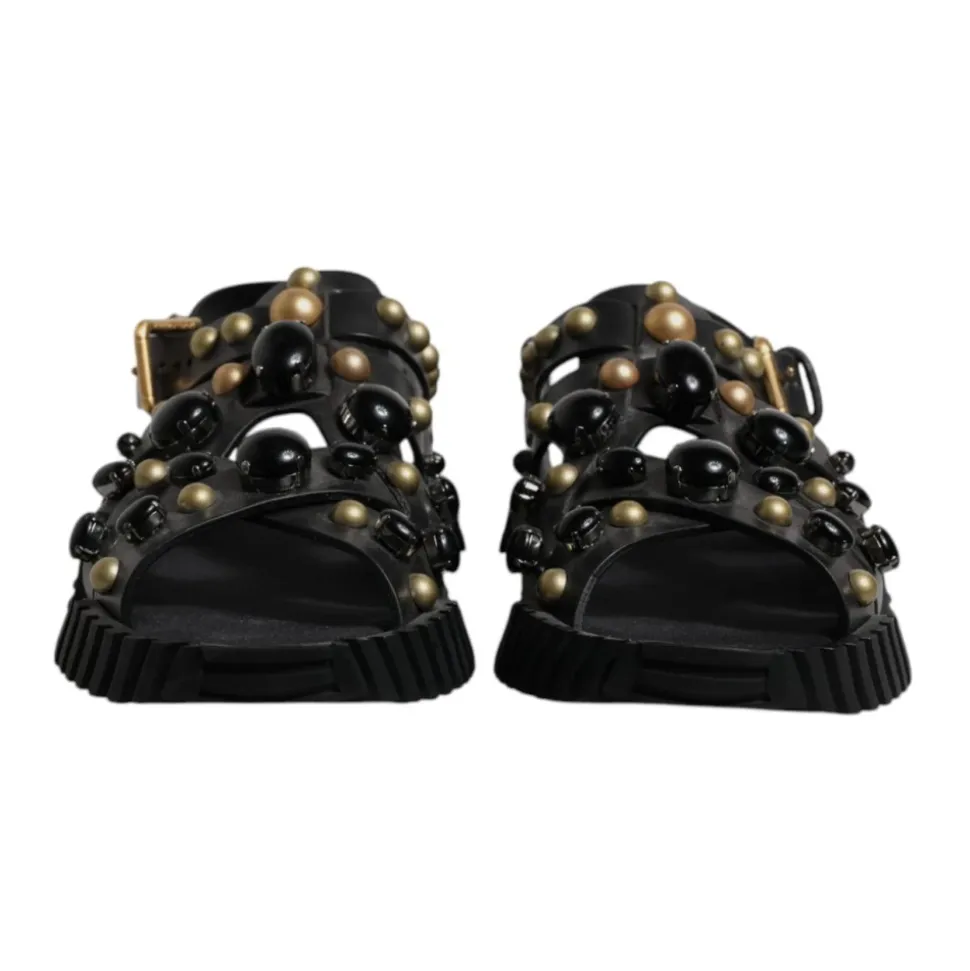 Studded Leren Slide Sandalen met Logo