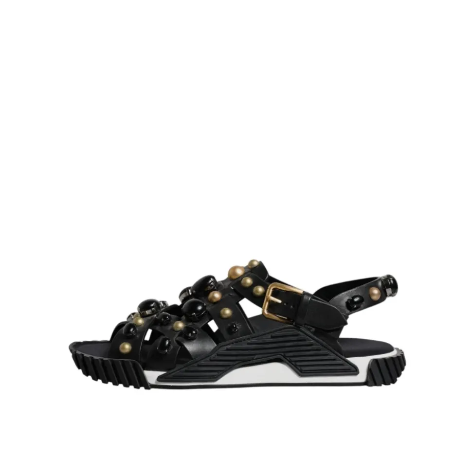 Studded Leren Slide Sandalen met Logo