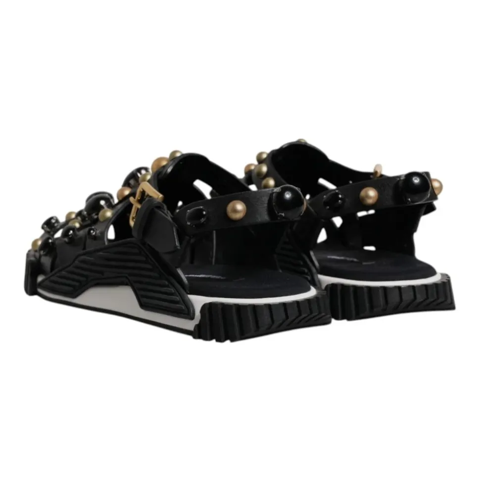 Studded Leren Slide Sandalen met Logo