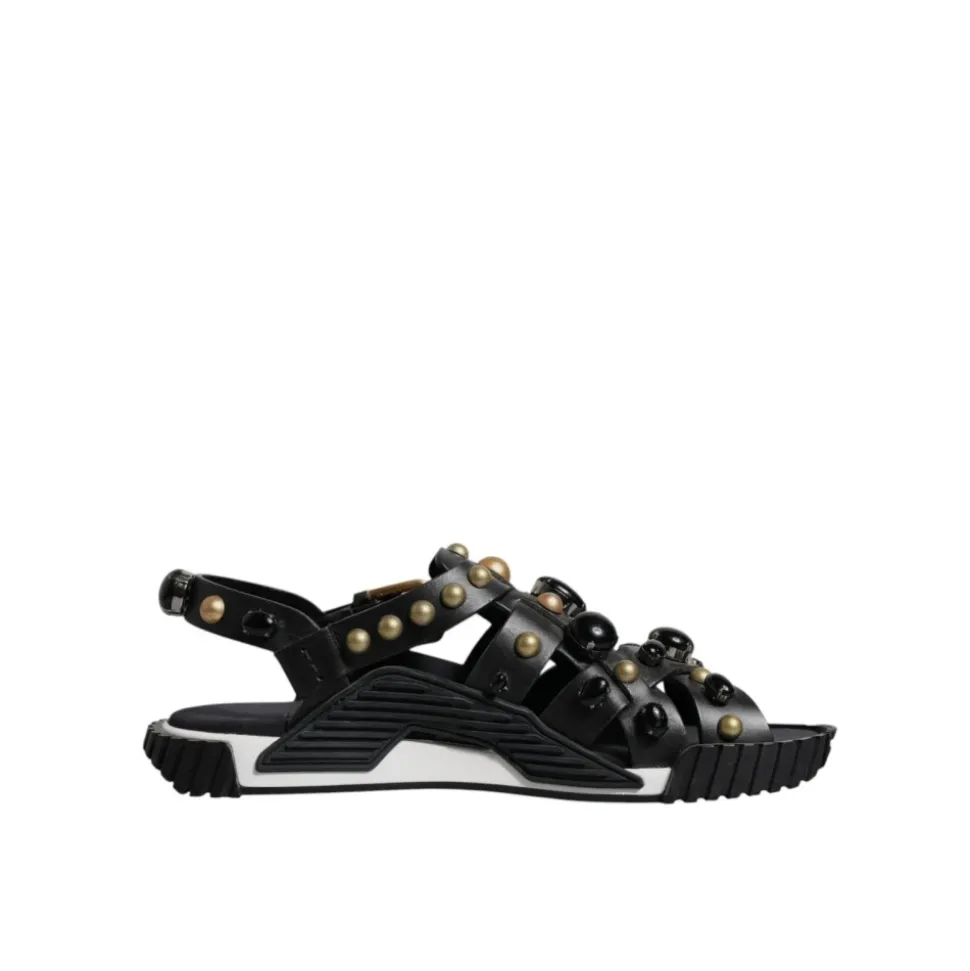 Studded Leren Slide Sandalen met Logo