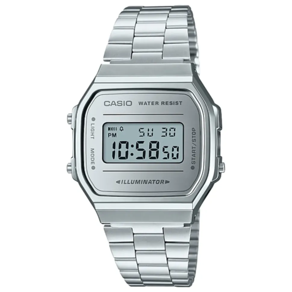 Vintage A168WEM-7EF Digitaal Horloge met Roestvrij Stalen Armband
