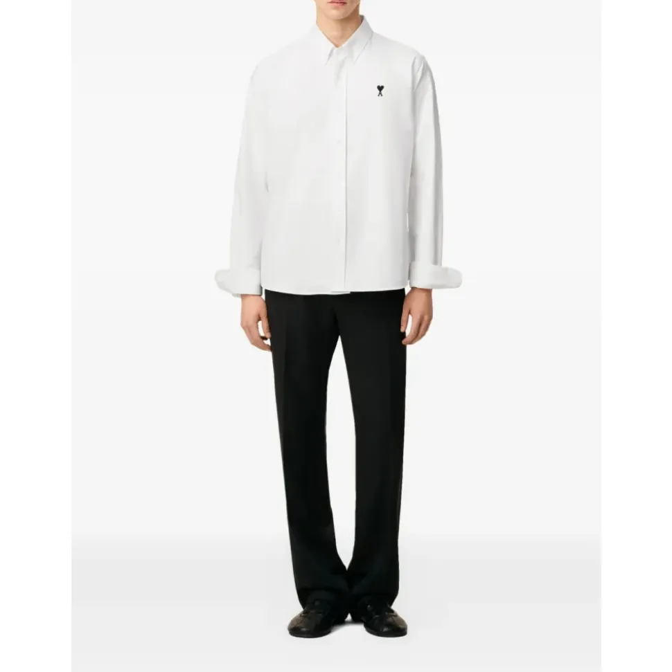 Witte Poplin Overhemd met Logo Borduursel