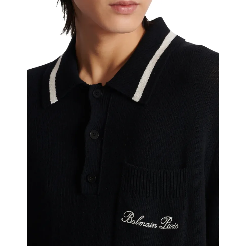 Wollen poloshirt met handtekening borduurwerk