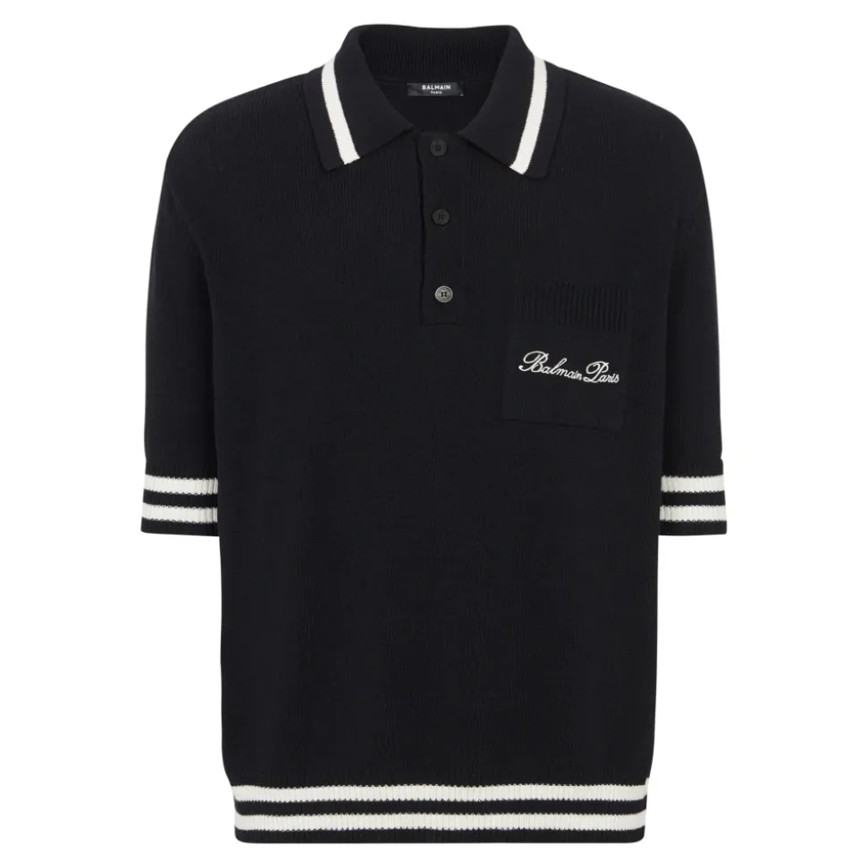 Wollen poloshirt met handtekening borduurwerk