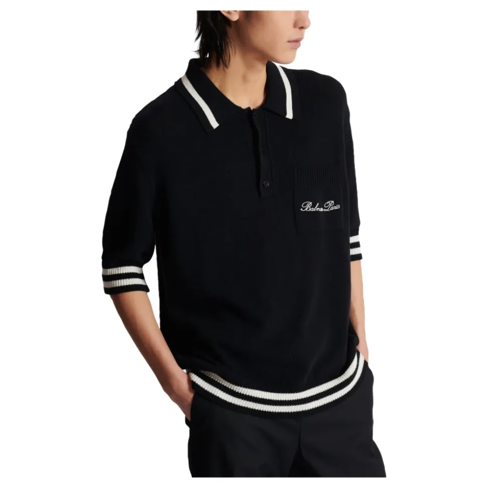 Wollen poloshirt met handtekening borduurwerk