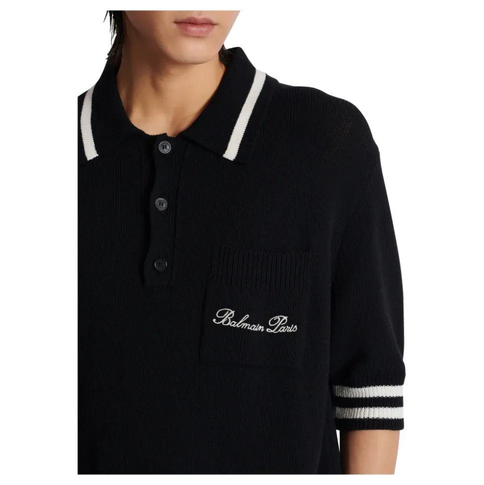 Wollen poloshirt met handtekening borduurwerk
