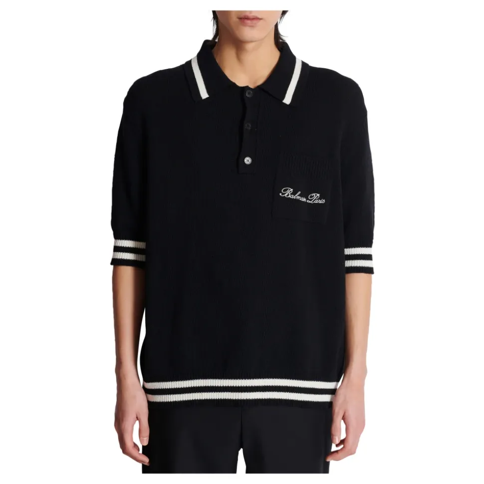 Wollen poloshirt met handtekening borduurwerk
