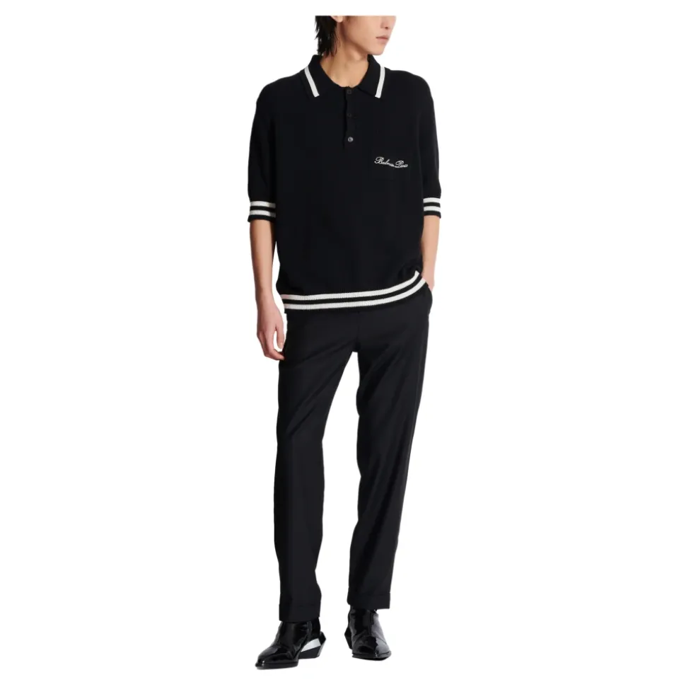 Wollen poloshirt met handtekening borduurwerk
