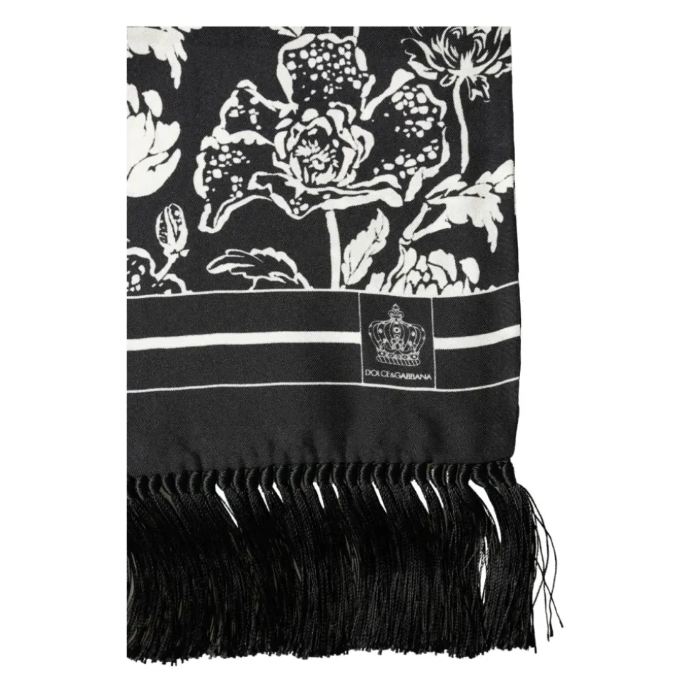 Zijden sjaal met bloemenprint en franjes