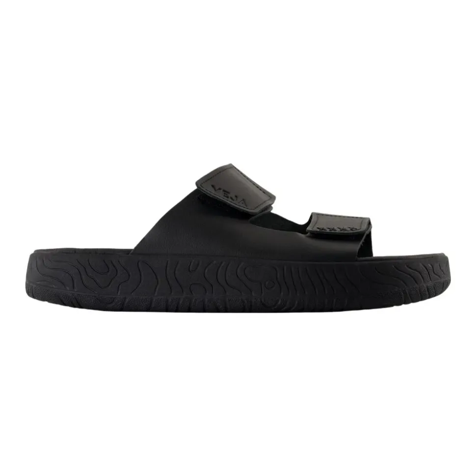 Zwarte Leren Sandalen - Slip-On Stijl