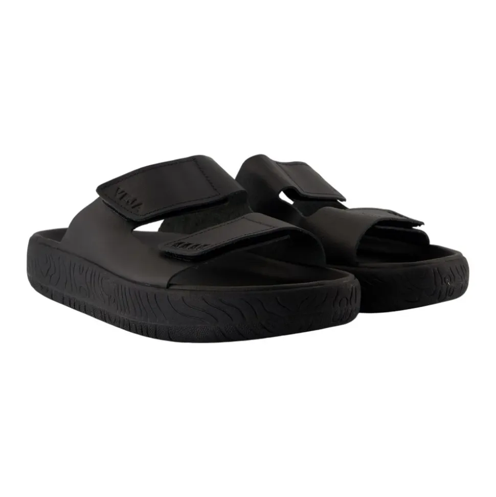 Zwarte Leren Sandalen - Slip-On Stijl