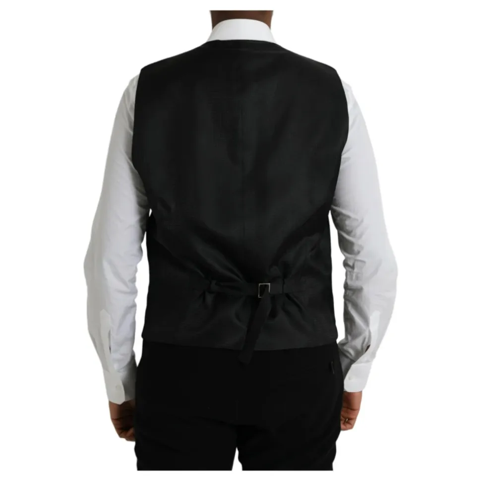 Zwarte Wollen Jurkvest Enkel Breasted