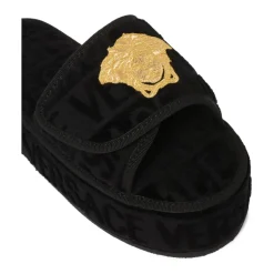 Zwarte Barok Slippers met Medusa Embleem