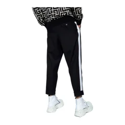 Zwarte katoenen broek met zijstrepen