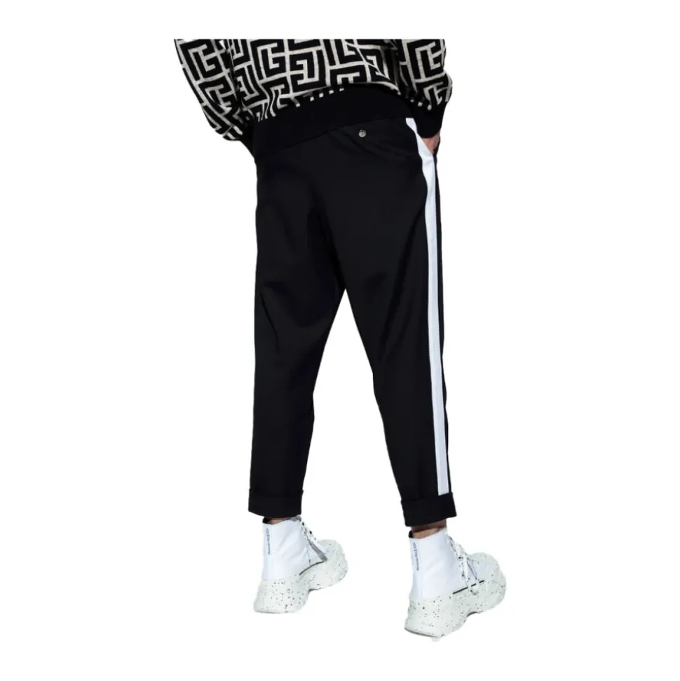 Zwarte katoenen broek met zijstrepen
